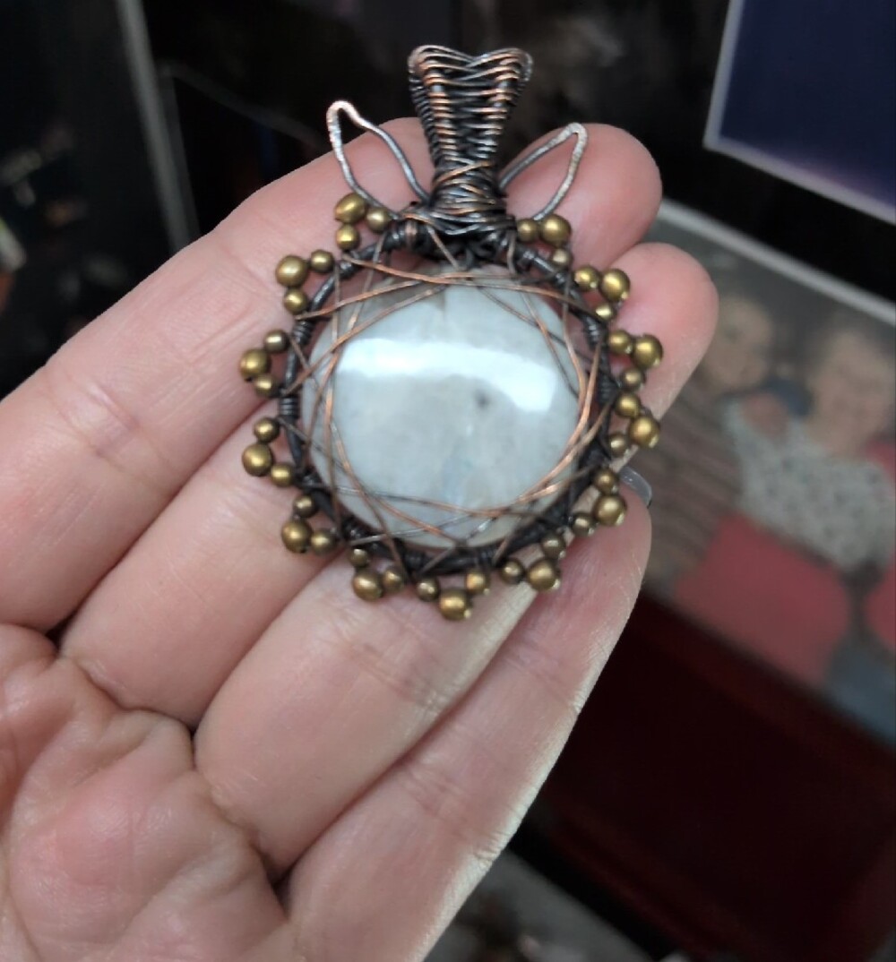 Handcrafted Moonstone Wire-Wrapped Pendant Necklace - Picture 6 of 7